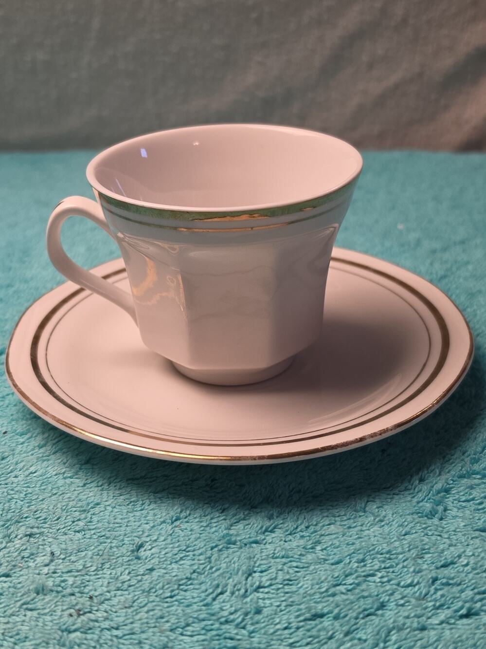 Vintage Action Industries White Gold Trim Octagon Cup and Saucer Set Replacement